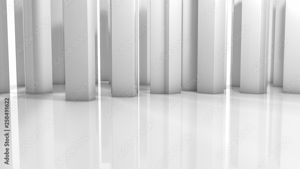 white rectangular three-dimensional columns. abstract illustration. 3d render
