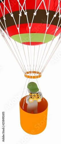 3d man with binoculars in hand on the air balloon. 3d render