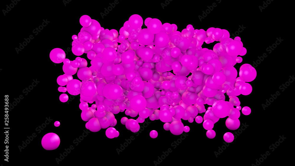 abstract neon background. Pink spheres on a black background. Three-dimensional illustration. 3d render