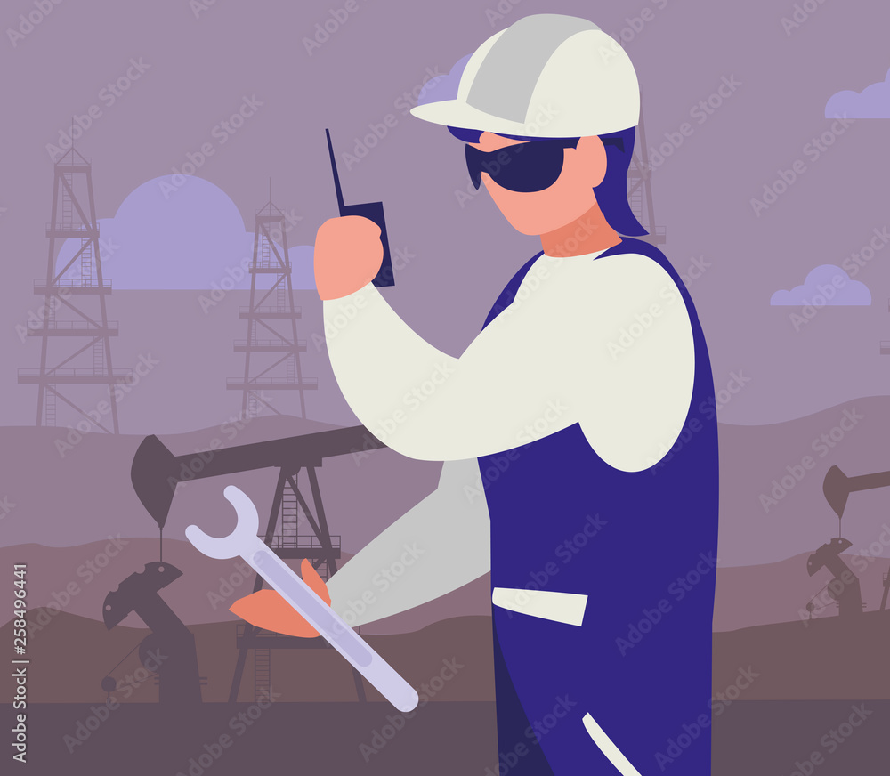 Fototapeta premium oil industry worker with tools avatar character