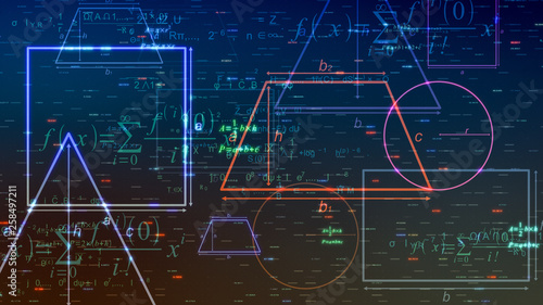 Canvastavla geometric shapes and formulas, abstract background (3d render)