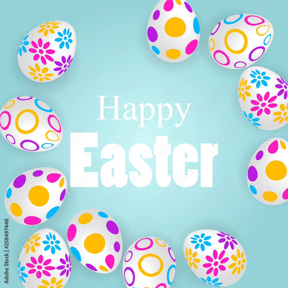 banner poster with easter eggs on blue background