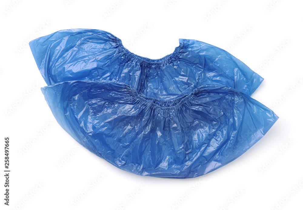 Fototapeta premium Top view of blue plastic shoe covers