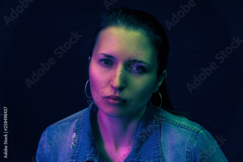 portrait of a woman and the color filter color mixed light photo