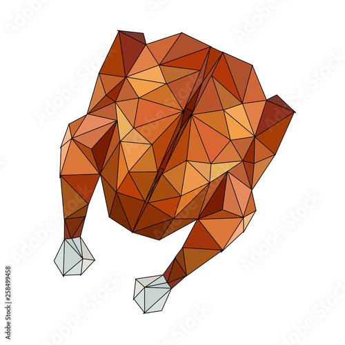 low poly roasted turkey with white background.food with cartoon style