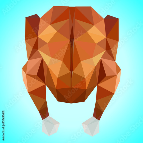 low poly roasted turkey with blue background.food with cartoon style