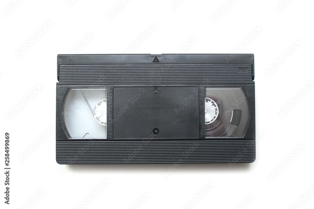 Closeup of vintage VHS Cassette on white background