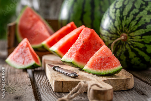 Tasty and fresh watermelon in sunny day photo
