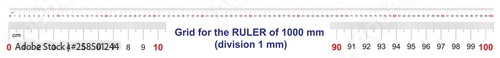 Grid for a ruler of 1000 millimeters, 100 centimeters, 1 meters. Calibration grid. Value division 1 mm. Precise length measurement device.