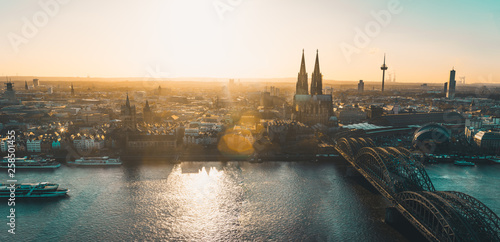Fototapeta Panoramic view of Cologne, Germany at sunset