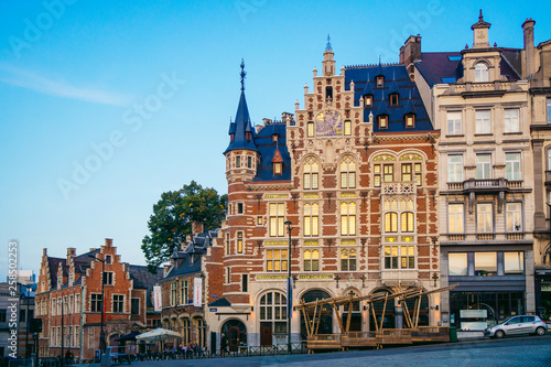 Ancient street corner. Old brich. Traditional house in Brussels, Belgium