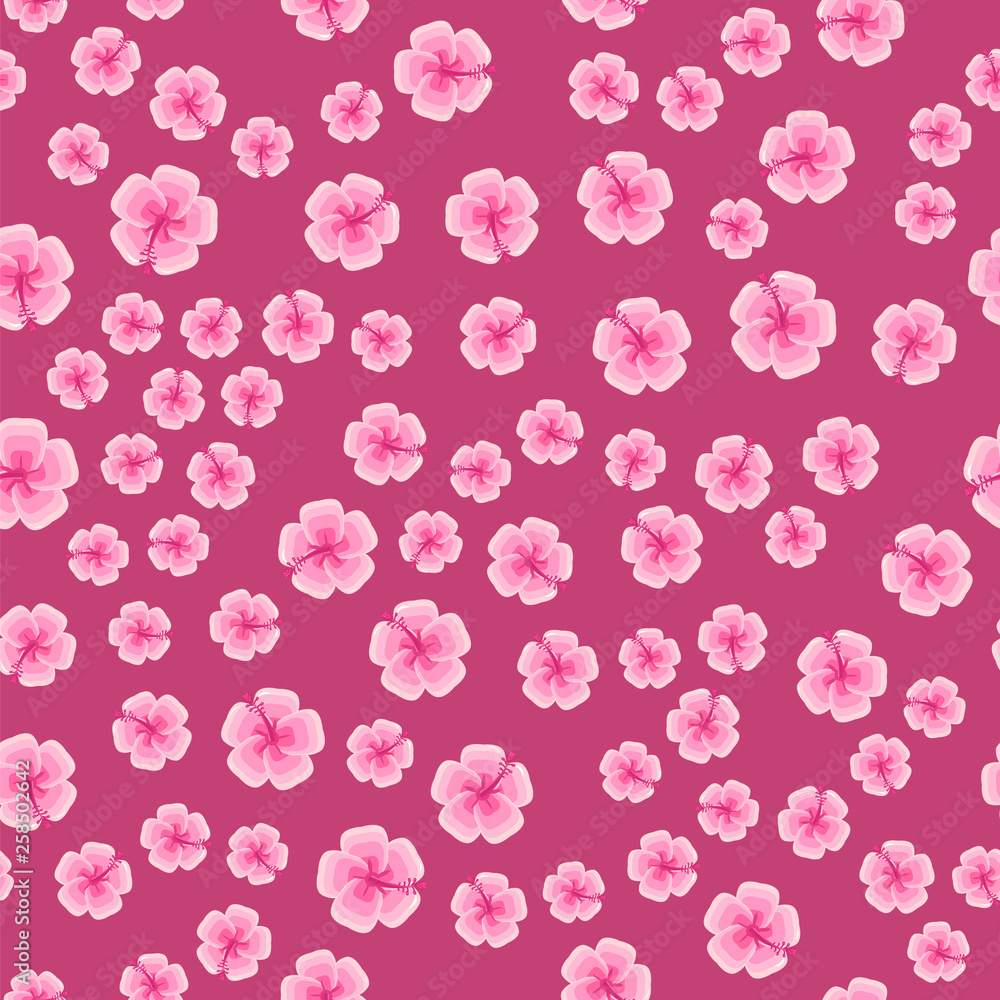 Pattern with beautiful pink tropical flowers