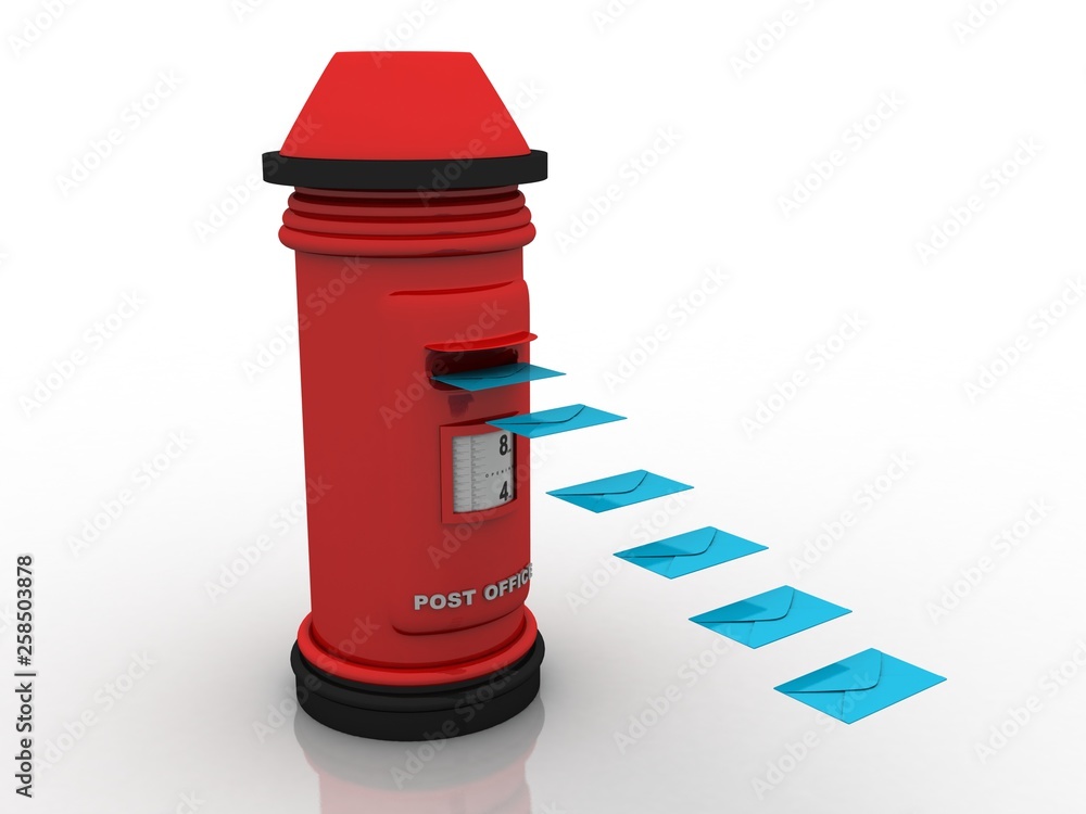 3d illustration post box with envelop 3d illustration post box with envelop