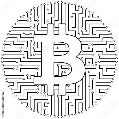 Bitcoin - cryptocurrency coin. Vector thin line design single isolated icon. Lineart illustration on white background