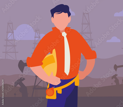 elegant engineer oil industry worker character