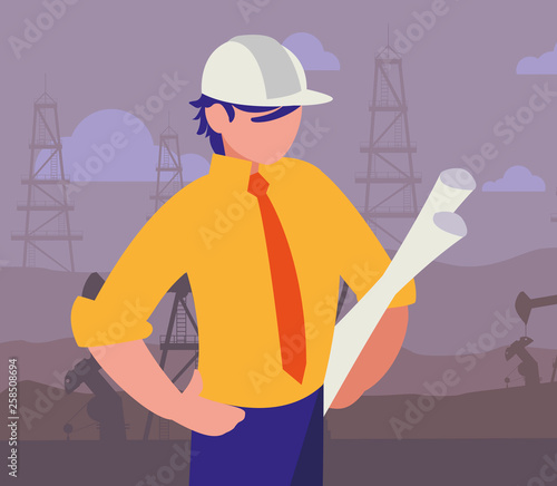 elegant engineer oil industry worker character