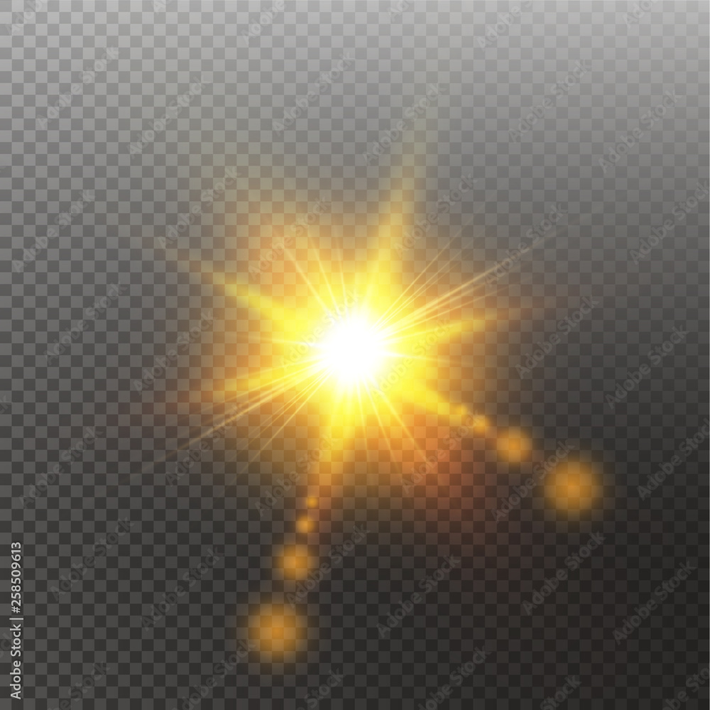 Vector transparent sunlight special lens flare light effect. Sun isolated on transparent background. Glow light effect