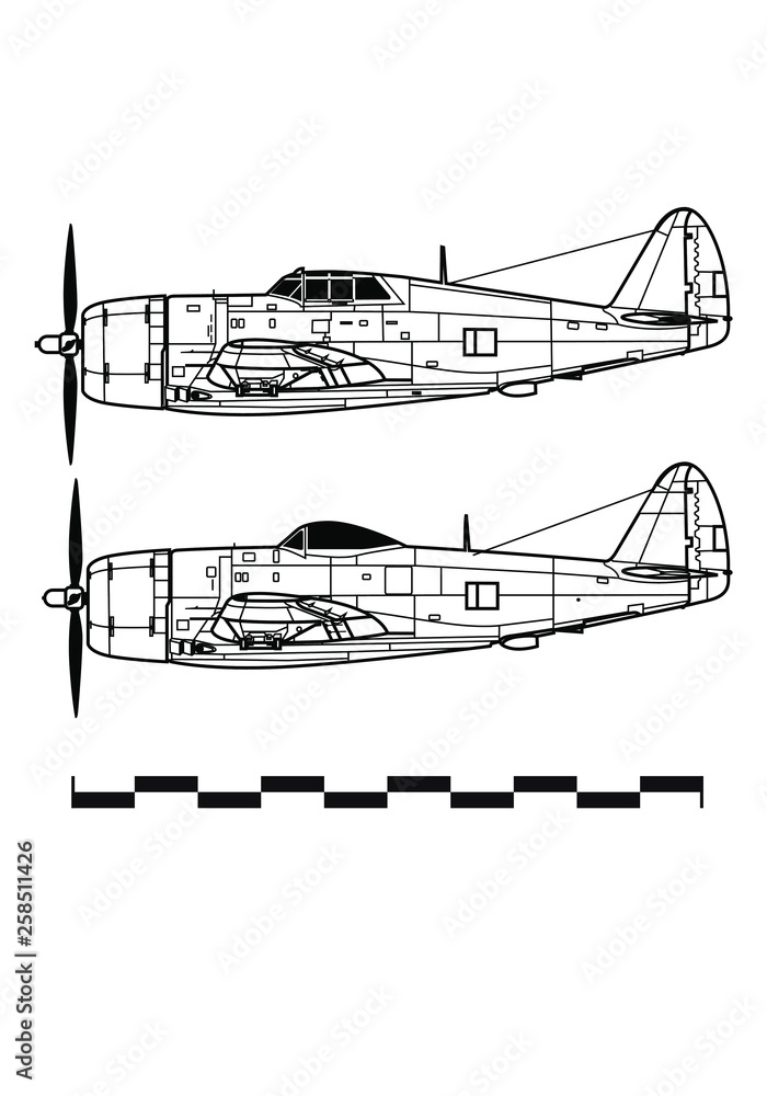 Obraz premium Republic P-47 THUNDERBOLT. Outline drawing