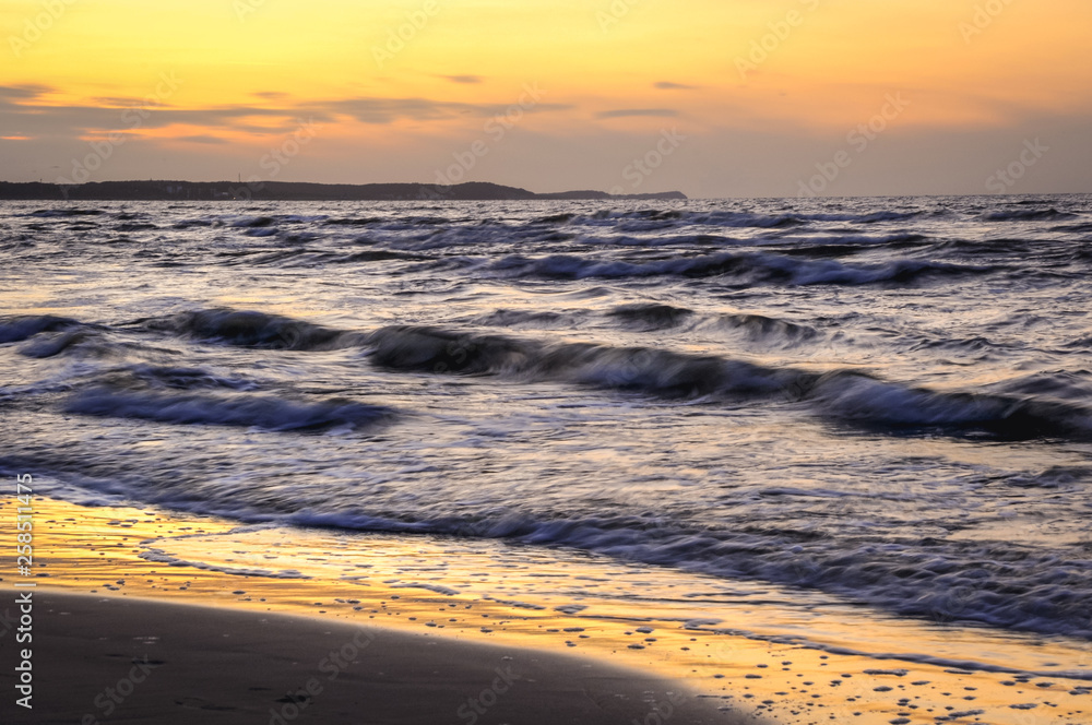 Evening view of Baltic Sea in Swinoujscie coastal city in West Pomeranian Poland Evening view of Baltic Sea in Swinoujscie coastal city in West Pomeranian Poland