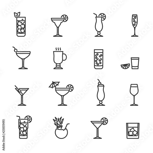 Vector set of cocktail line icons.