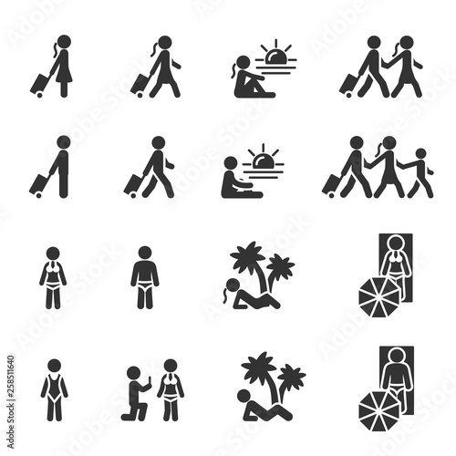 Vector set of people on summer vacation icons.