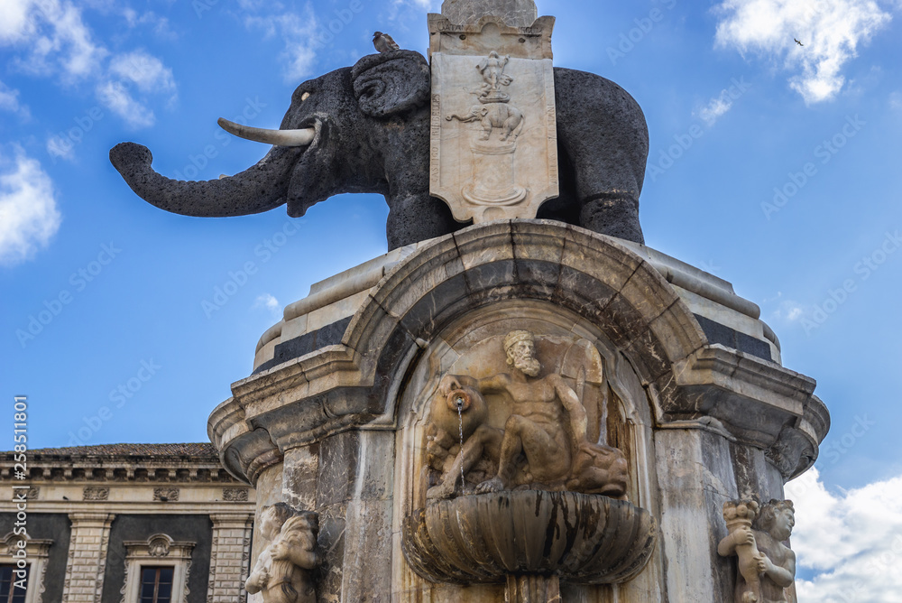 Symbol of Catania - Elephant statue from 18th century on Cathedral Square, Sicily, Italy