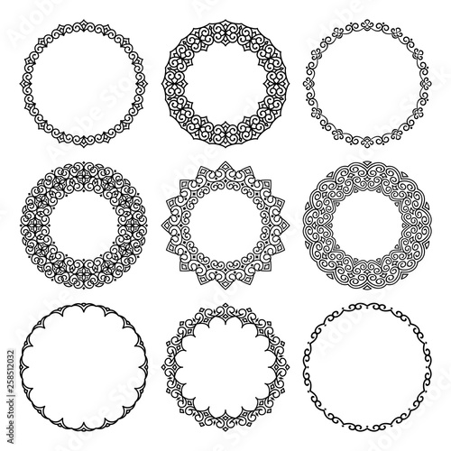 Vector set of round frames in modern oriental motifs