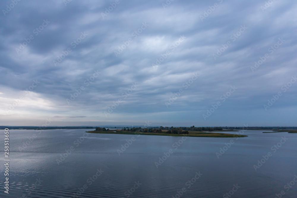 Stormy cloudy sky over the Volga River near Kazan