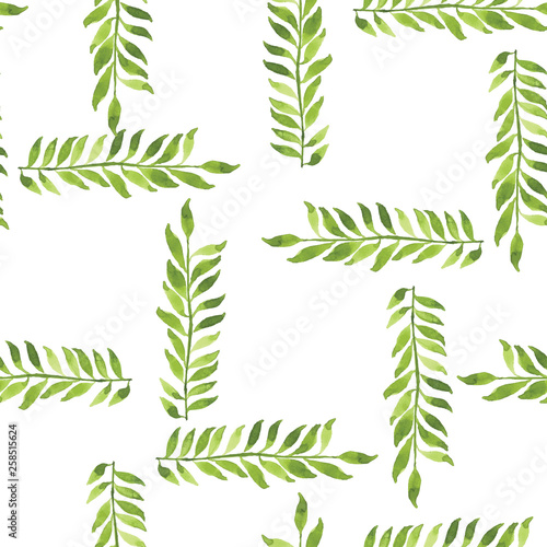 green watercolor squares leaves pattern with white background