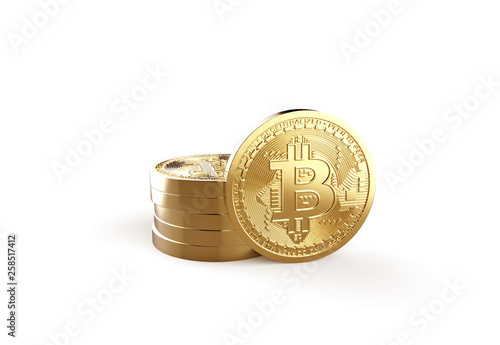Golden bitcoin isolated on white background