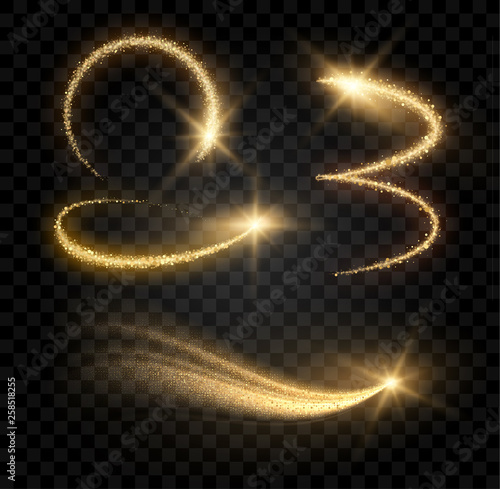 gold sparks dust transparent objects set