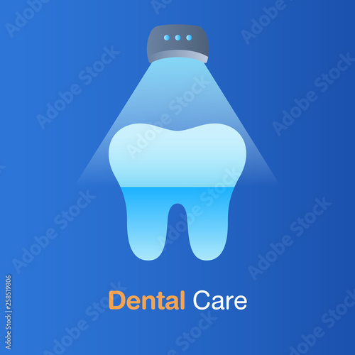 Dental care concept. Dental laser whitening, prevention, check up and treatment.