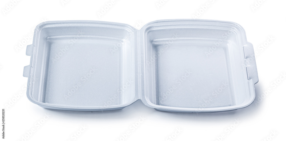 Wide Opened Polystyrene Takeaway Food Box Isolated On White Wide Opened Polystyrene Takeaway Food Box Isolated On White