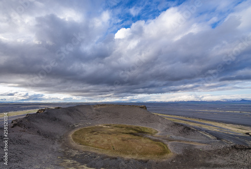View on Hrossaborg - Horse Castle - tephra and scoria crater near Route 1 in northeast part of Iceland