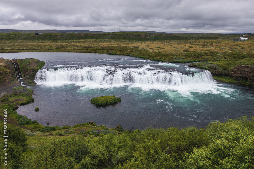 Aerial view of Vatnsleysufoss waterfall commonly known as Faxi in Iceland Aerial view of Vatnsleysufoss waterfall commonly known as Faxi in Iceland