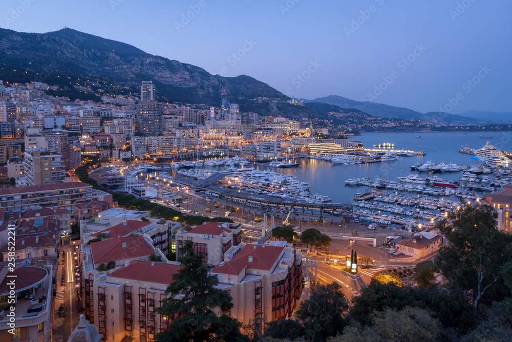 Cityscape of Monaco in evening light