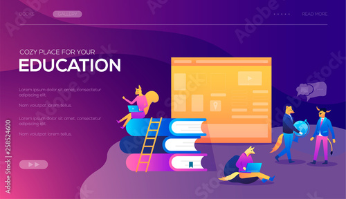 Banner and website. Landing page template. Online training courses, specialization, university studies.  isometric concept of Online Education