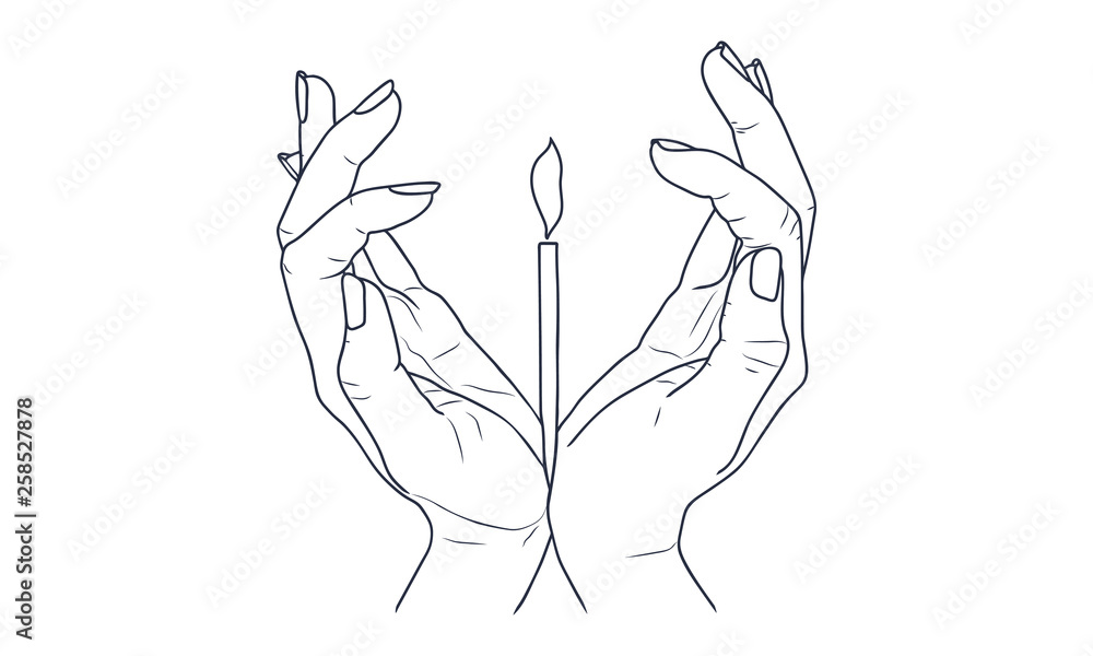 Vector sketch illustration female hands holding a candle Stock Vector