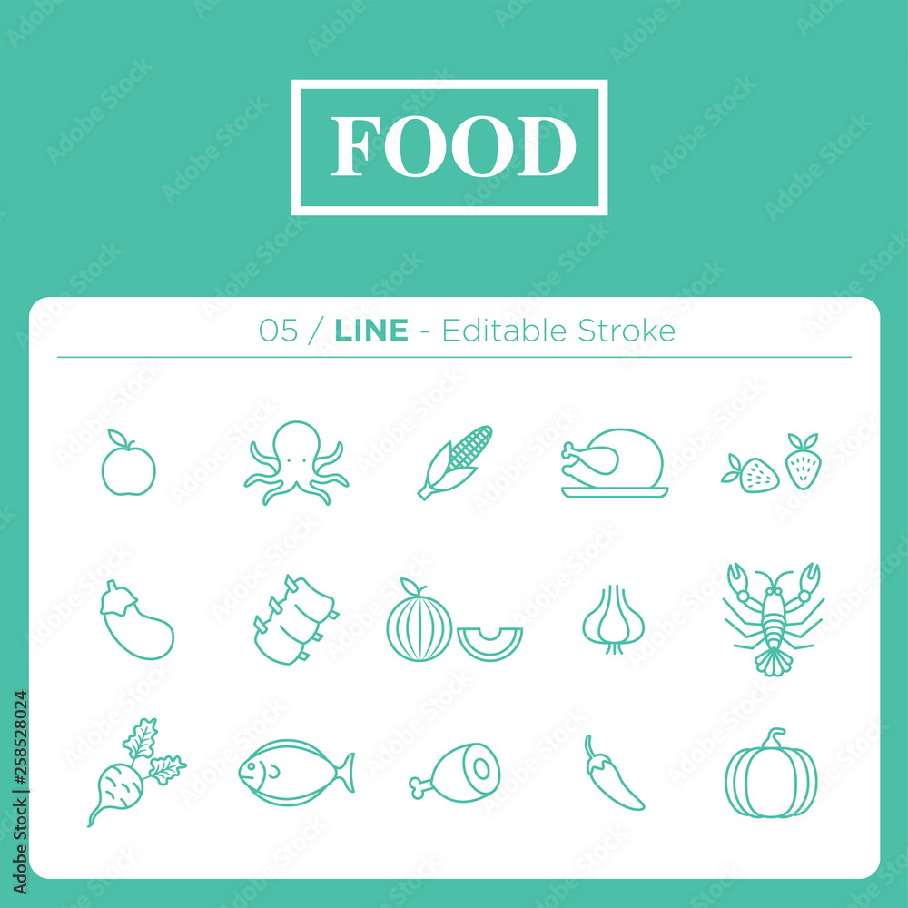 Set of food icons in line	
