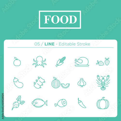 Set of food icons in line 