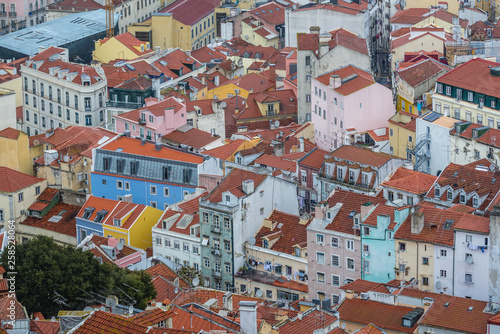 View from St George castle on the colorfull residential buildings in Lisbon city, Portugal