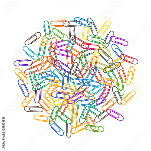 Stationary paperclips isolated on white background