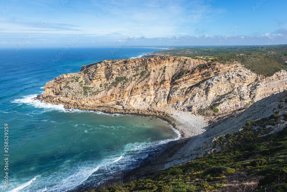 Aerial view on a shore of Cabo Espichel headland in Setubal District of Portugal