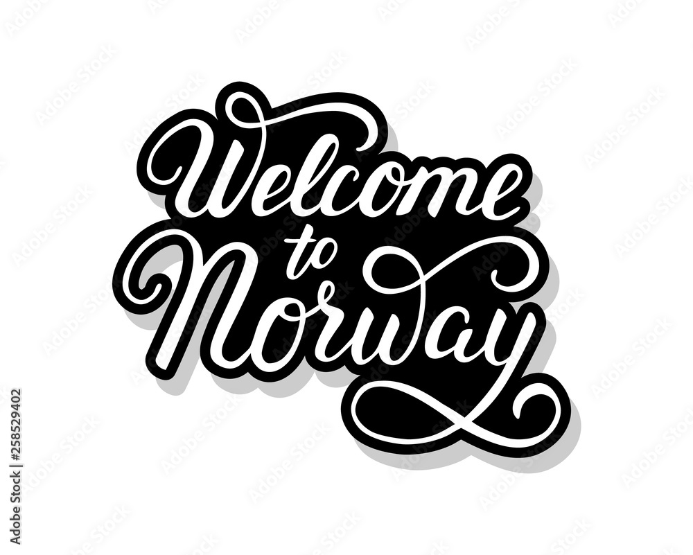 Welcome to Norway calligraphy template text for your design illustration concept. Handwritten lettering title vector words on white isolated background Welcome to Norway calligraphy template text for your design illustration concept. Handwritten lettering title vector words on white isolated background