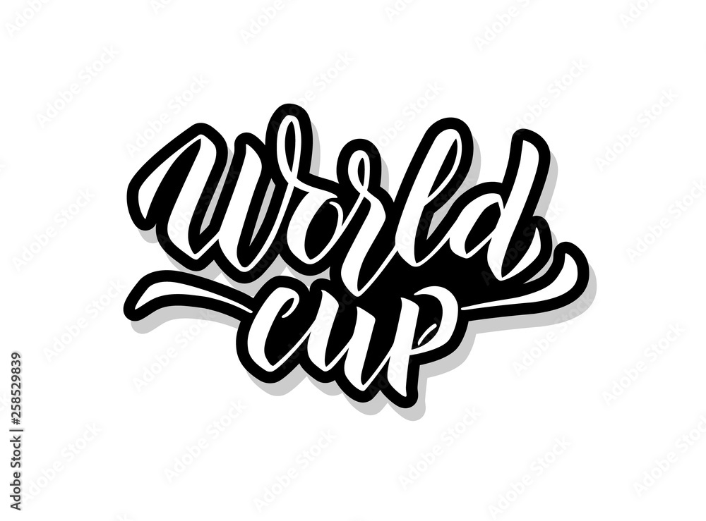 World cup calligraphy template text for your design illustration concept. Handwritten lettering title vector words on white isolated background World cup calligraphy template text for your design illustration concept. Handwritten lettering title vector words on white isolated background