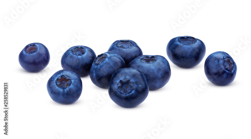 Blueberry isolated on white background. A pile of fresh blueberries, close-up, collection