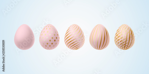 Easter egg Set of elegant modern luxury pink gold Easter eggs with a spiral lines pattern specks dots on a light background Egg design element for elegant Easter cards luxury elegant graphic Vector