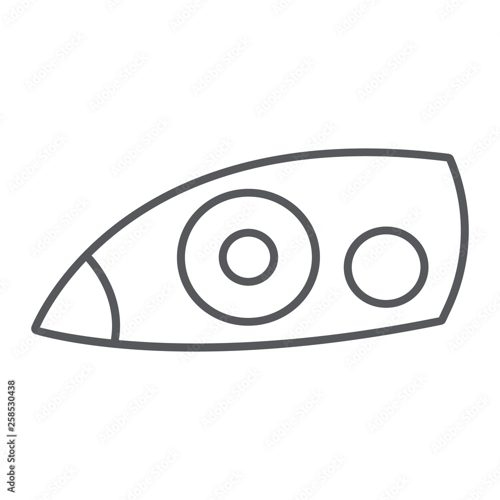 Obraz premium Car headlight thin line icon, auto and part, car light sign, vector graphics, a linear pattern on a white background.