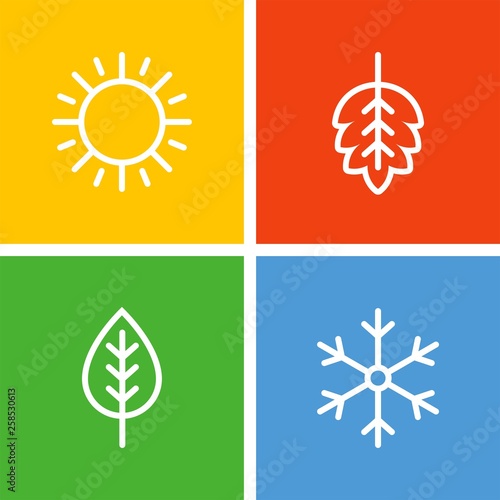 Seasons flat vector icons. Summer, autumn, winter, spring flat vector icons