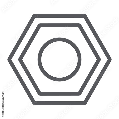 Car nut line icon, auto and repair, bolt sign, vector graphics, a linear pattern on a white background.